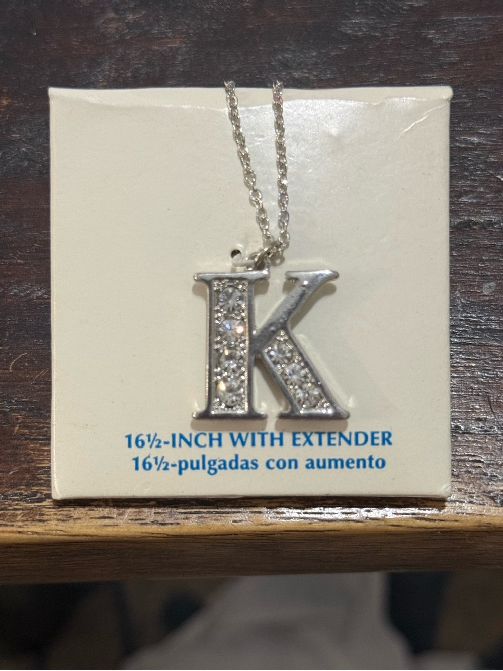Silver 'K' Initial Necklace with Crystals